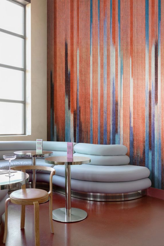 Mural wallpaper, fabric effect, blue, red, stripes, DGRIC1032-260, Serica, Masureel
