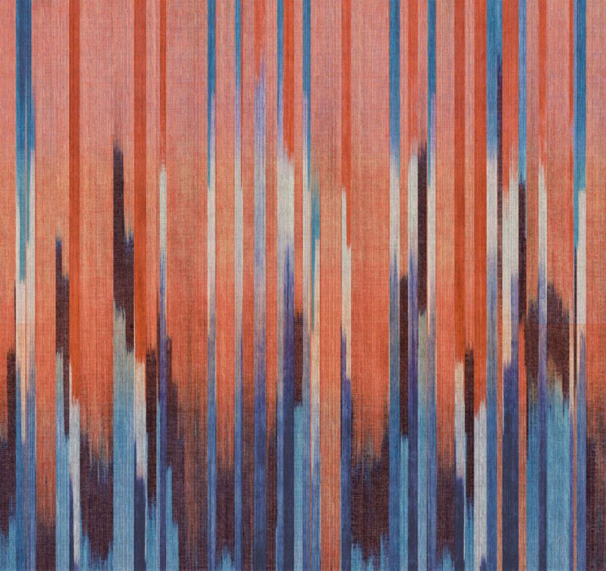 Mural wallpaper, fabric effect, blue, red, stripes, DGRIC1033-300, Serica, Masureel