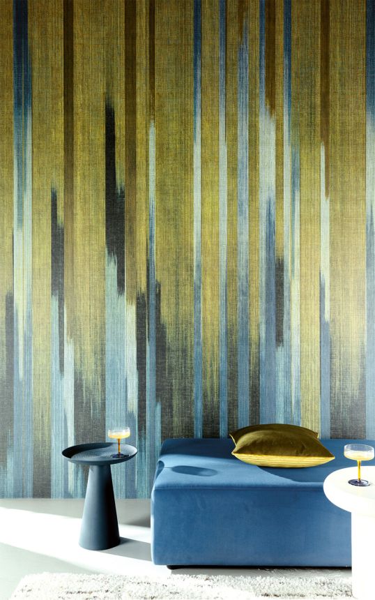 Mural wallpaper, fabric effect, blue, black, green, stripes, DGRIC1041-260, Serica, Masureel
