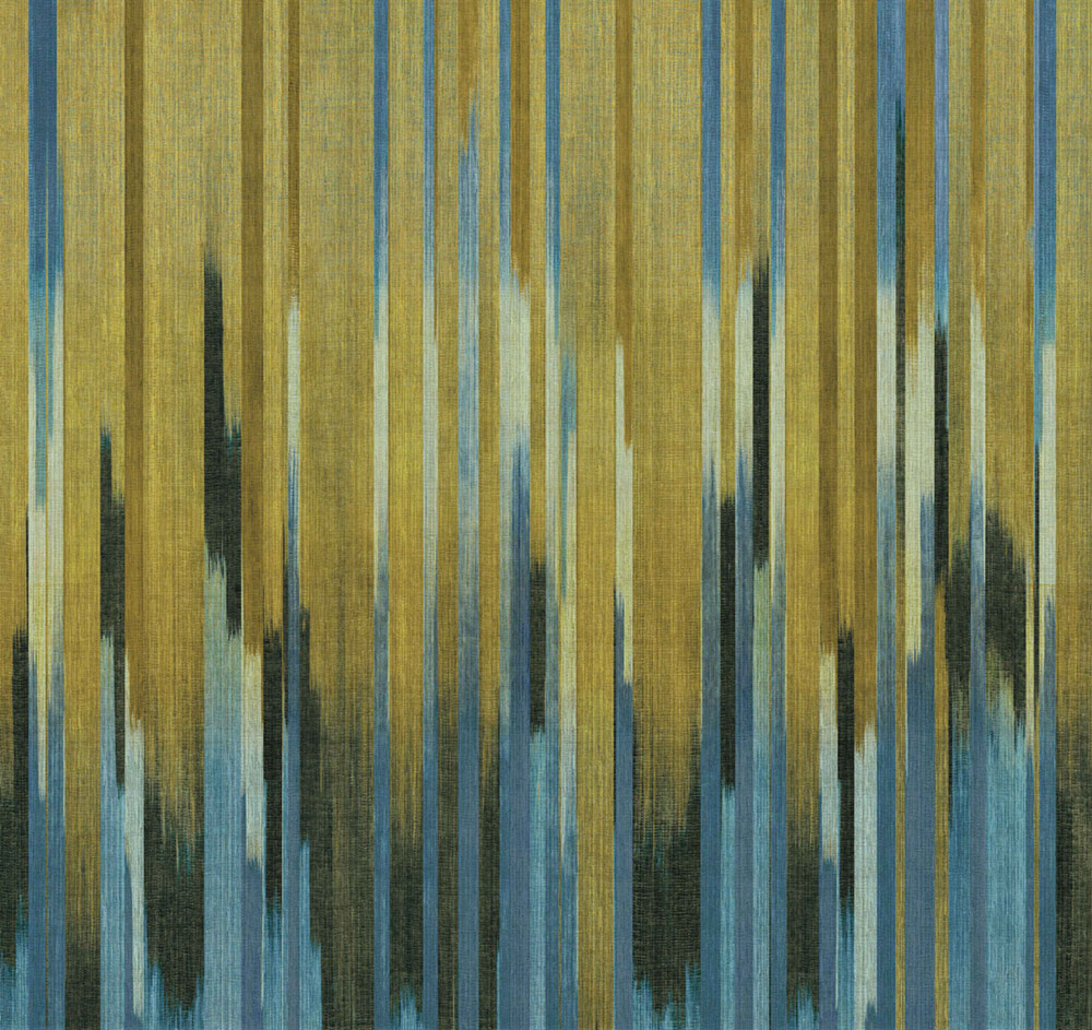 Mural wallpaper, fabric effect, blue, black, green, stripes, DGRIC1042-300, Serica, Masureel