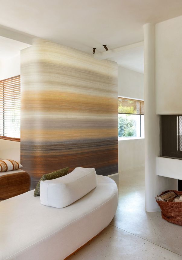 Mural wallpaper, fabric effect, orange, brown, stripes, DGRIC201-300, Serica, Masureel