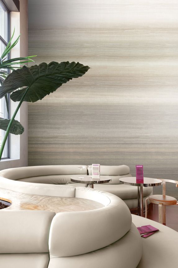 Mural wallpaper, fabric effect, grey, beige, stripes, DGRIC202-300, Serica, Masureel