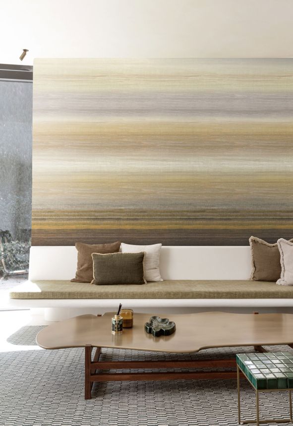 Mural wallpaper, fabric effect, brown, beige, stripes, DGRIC203-300, Serica, Masureel