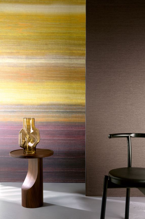 Mural wallpaper, fabric effect, brown, yellow, stripes, DGRIC204-260, Serica, Masureel