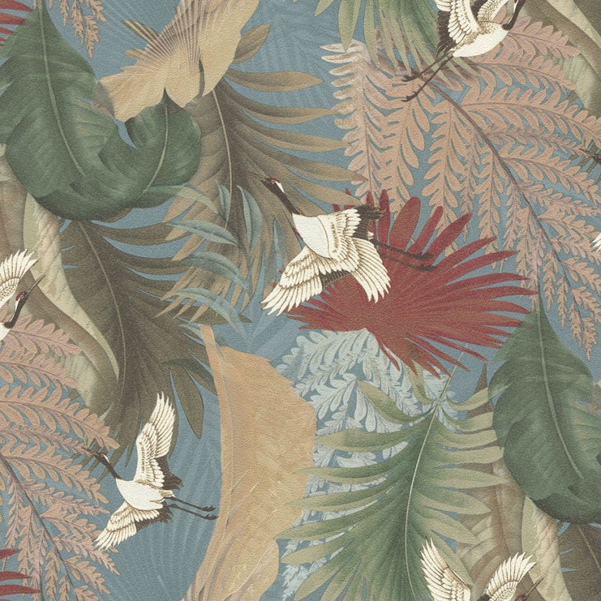 Wallpaper, leaves, flying cranes, 73821, Tendenze, Emiliana Parati