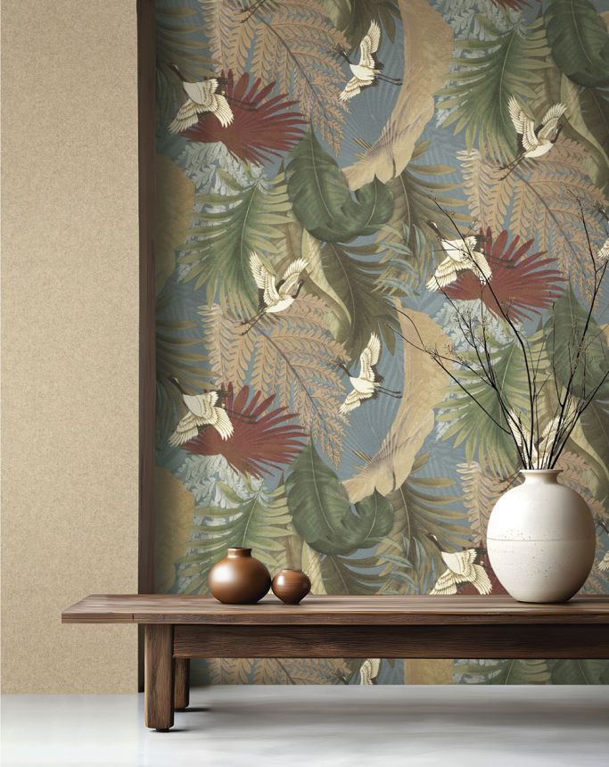 Wallpaper, leaves, flying cranes, 73821, Tendenze, Emiliana Parati