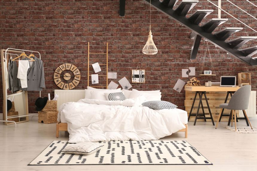 Wallpaper with a brick wall design, red, gray, 34833, Up to Date, Marburg