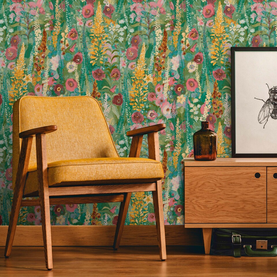 Wallpaper, green, flowers, A74601, Inia, Grandeco