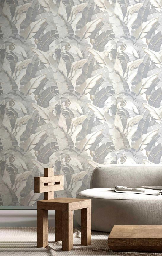 Wallpaper, grey, grey-beige, leaves, 2005, Rio, Parato by Cristiana Masi