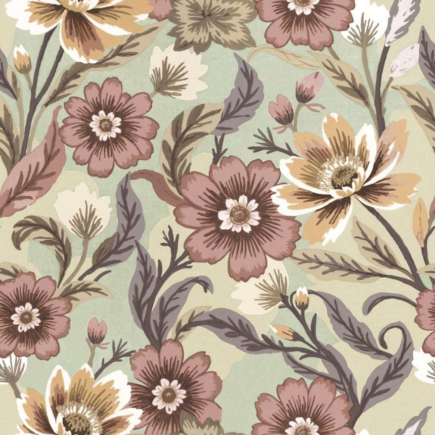 Wallpaper, green-beige, flowers, 2013, Rio, Parato by Cristiana Masi