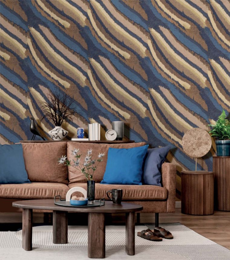 Wallpaper, brown-blue, fabric effect, 2029, Rio, Parato by Cristiana Masi