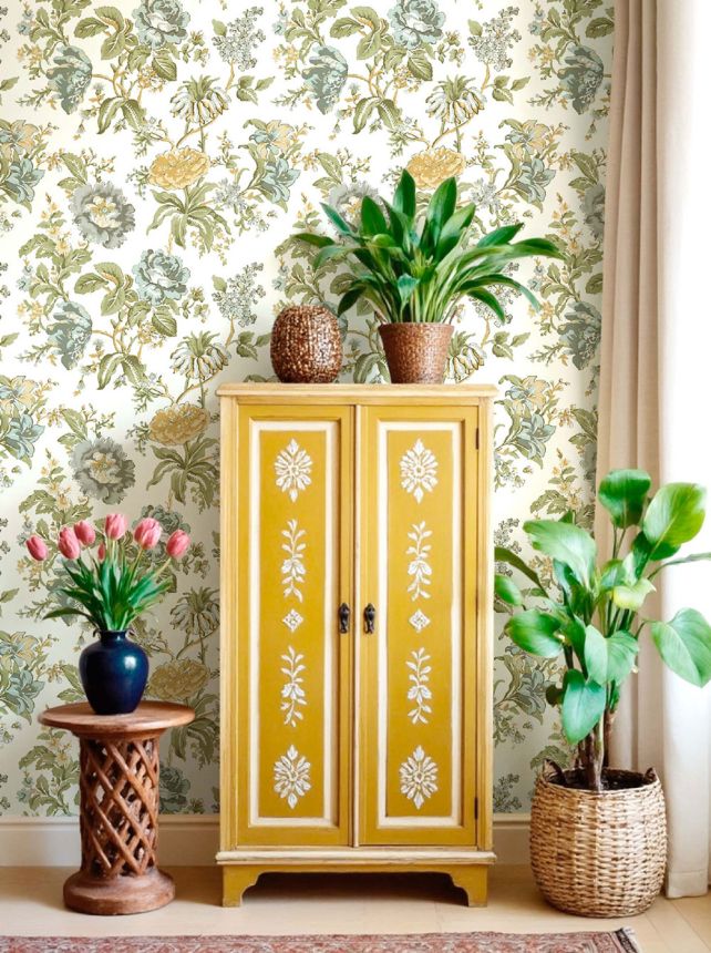 Wallpaper, green-blue, flowers, 8305, Blooming Garden 2, Parato by Cristiana Masi