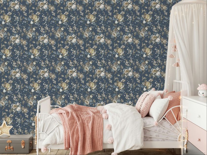 Wallpaper, blue, flowers, 8313, Blooming Garden 2, Parato by Cristiana Masi