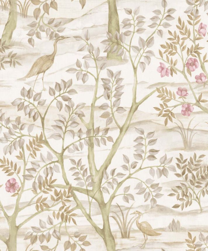 Wallpaper, beige, trees, birds, 8315, Blooming Garden 2, Parato by Cristiana Masi