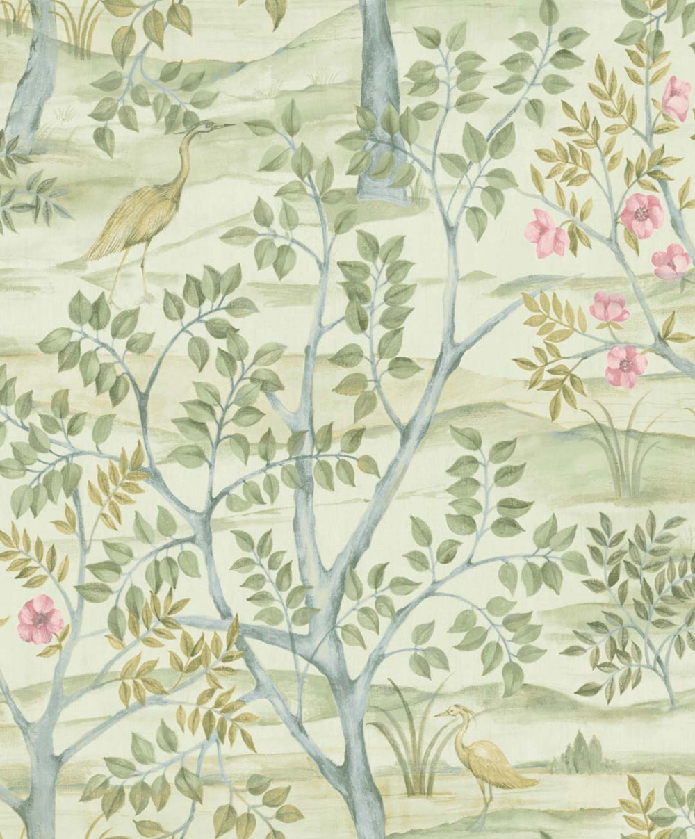 Wallpaper, green, trees, birds, 8317, Blooming Garden 2, Parato by Cristiana Masi