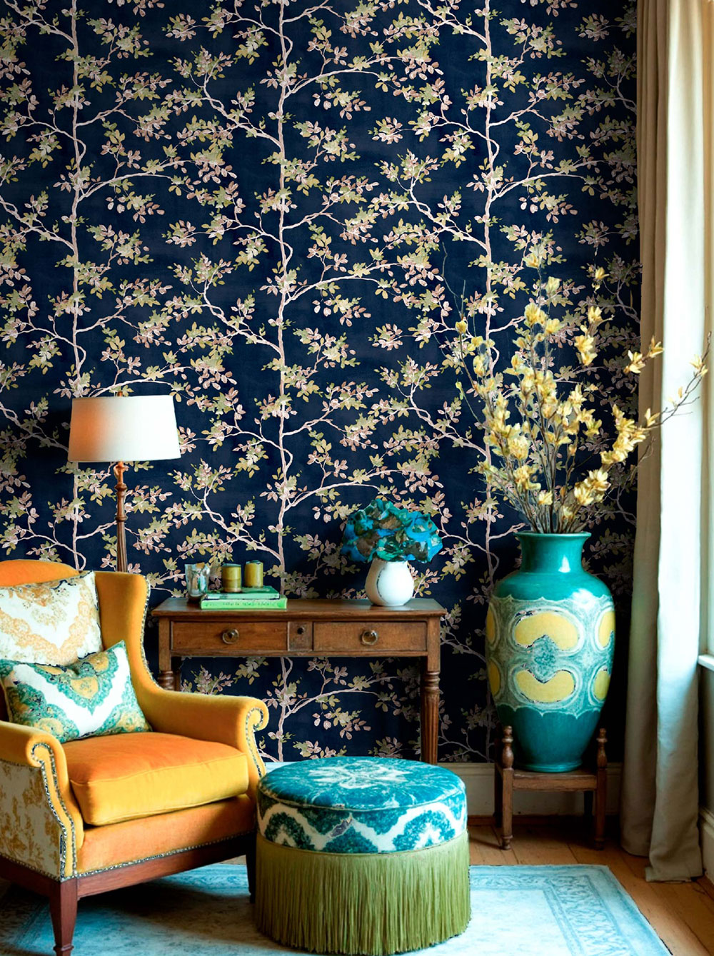 Wallpaper, blue, trees, leaves, 8322, Blooming Garden 2, Parato by Cristiana Masi