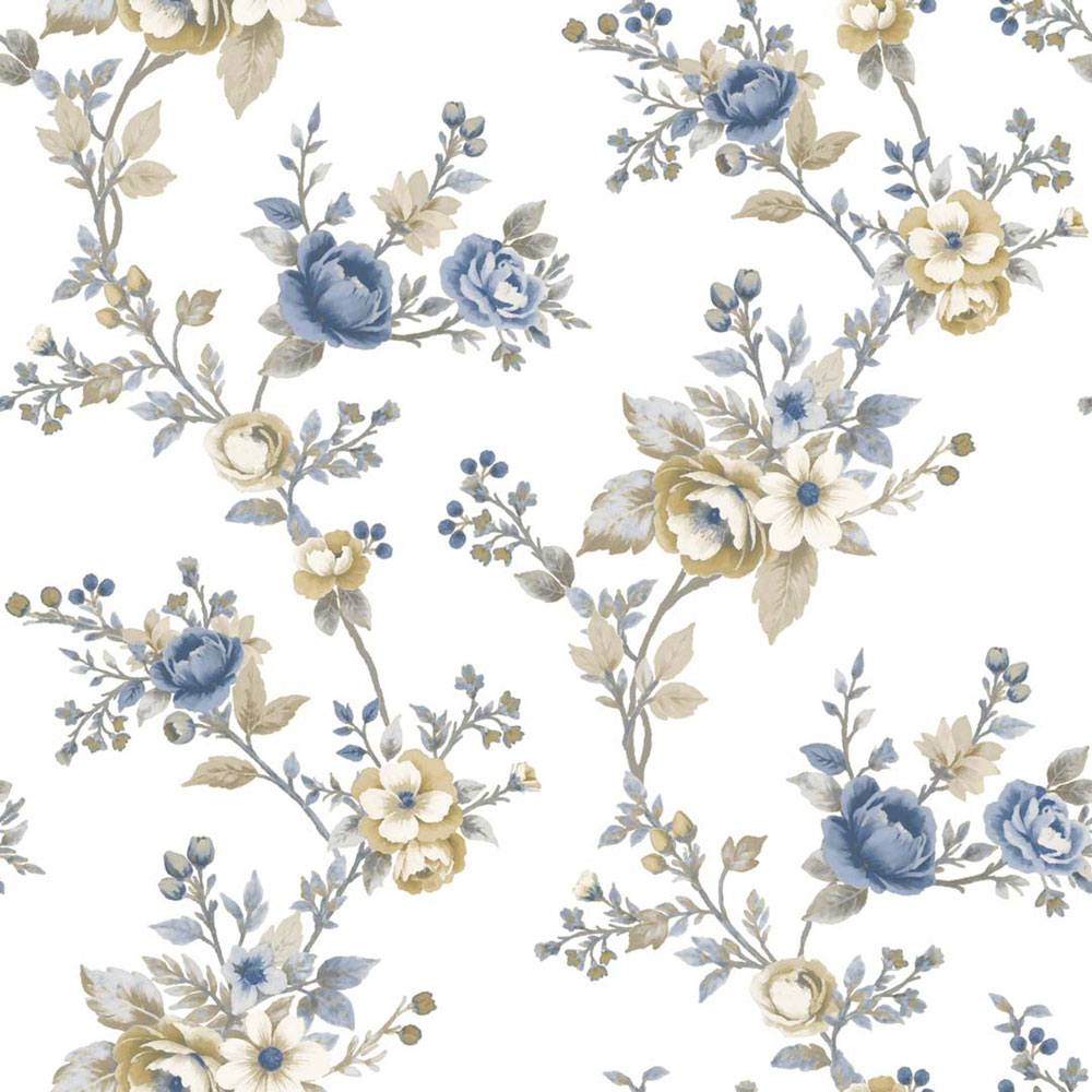 Wallpaper, blue, flowers, 8327, Blooming Garden 2, Parato by Cristiana Masi