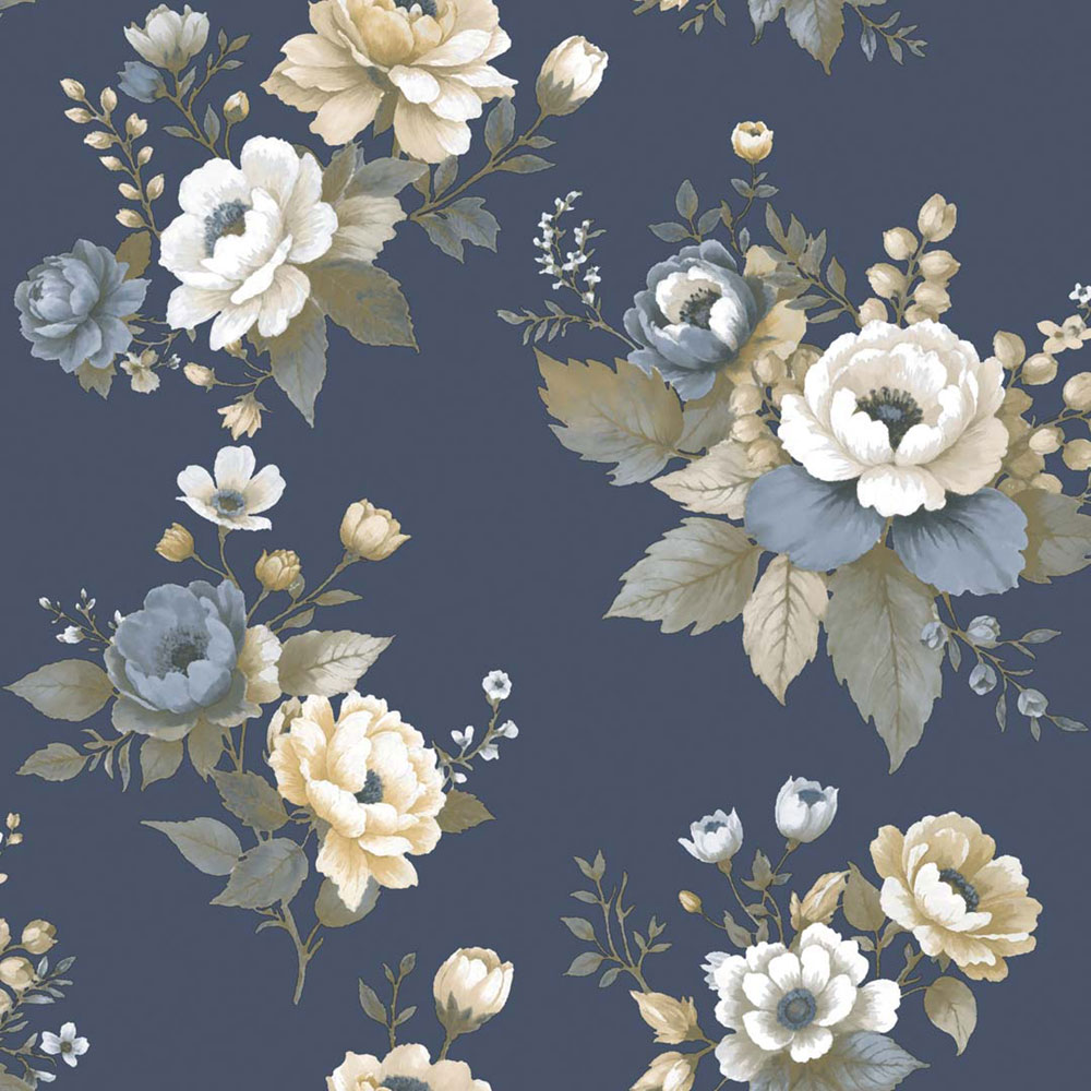 Wallpaper, blue, flowers, 8332, Blooming Garden 2, Parato by Cristiana Masi