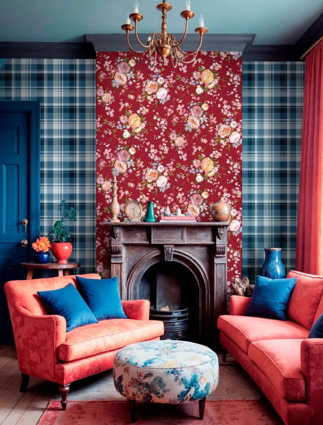 Wallpaper, blue, tartan fabric imitation, 8387, Blooming Garden 2, Parato by Cristiana Masi
