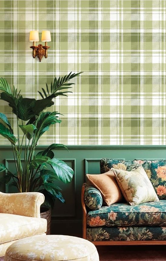 Wallpaper, green, tartan fabric imitation, 8388, Blooming Garden 2, Parato by Cristiana Masi