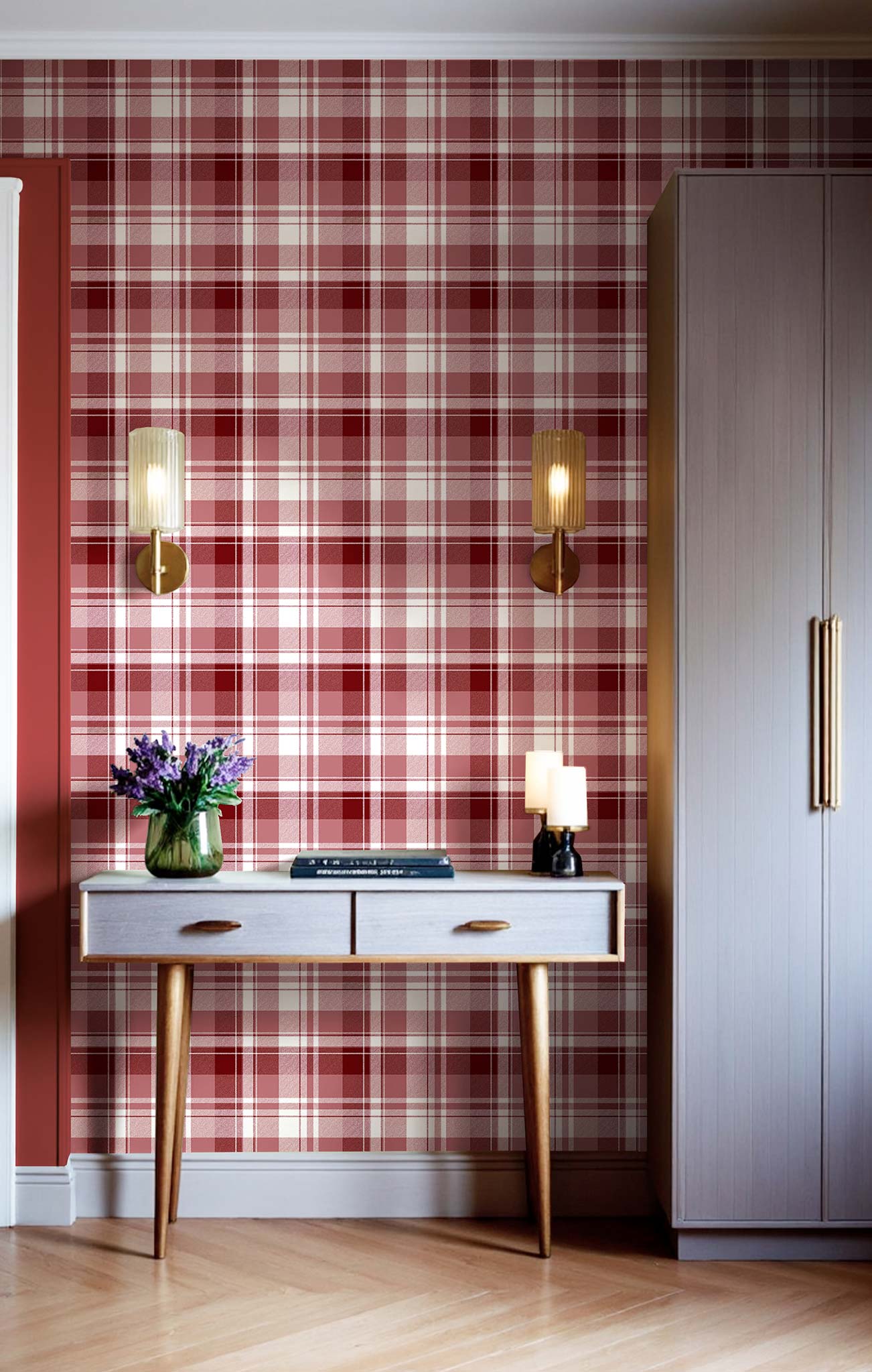 Wallpaper, red, tartan fabric imitation, 8389, Blooming Garden 2, Parato by Cristiana Masi
