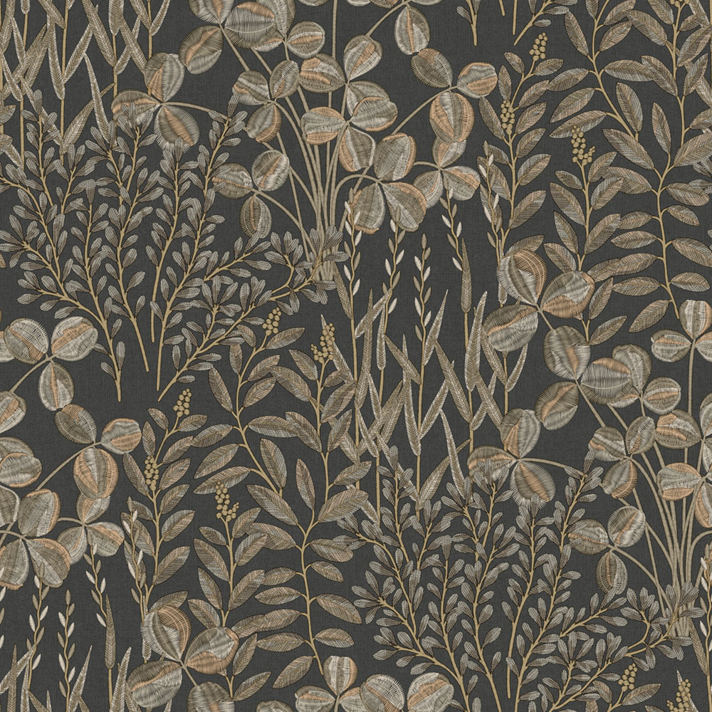 Wallpaper, black, leaves and grass, A78903, Inia, Grandeco