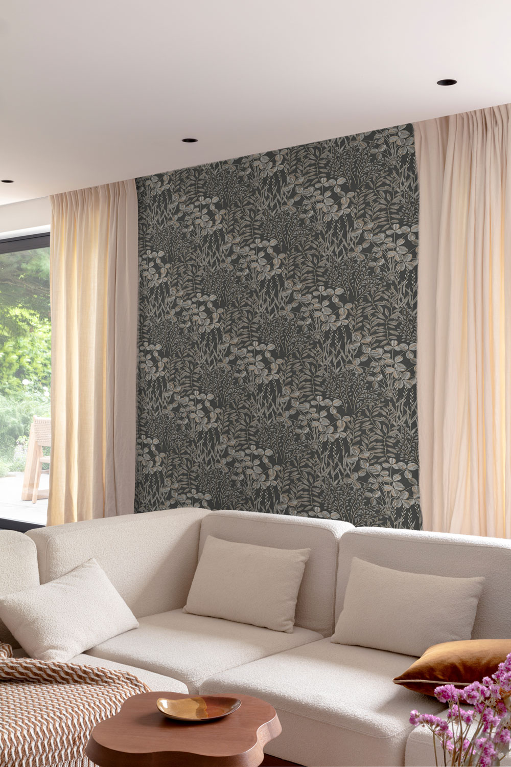 Wallpaper, black, leaves and grass, A78903, Inia, Grandeco