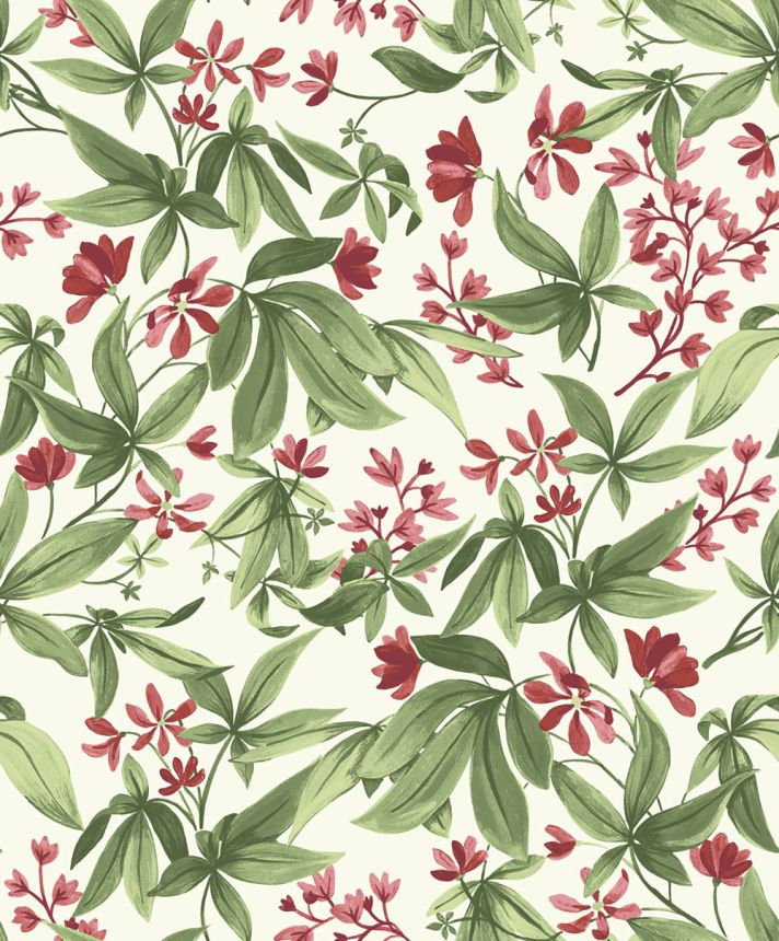 Wallpaper, green-pink, blooming branches, A80401, Inia, Grandeco