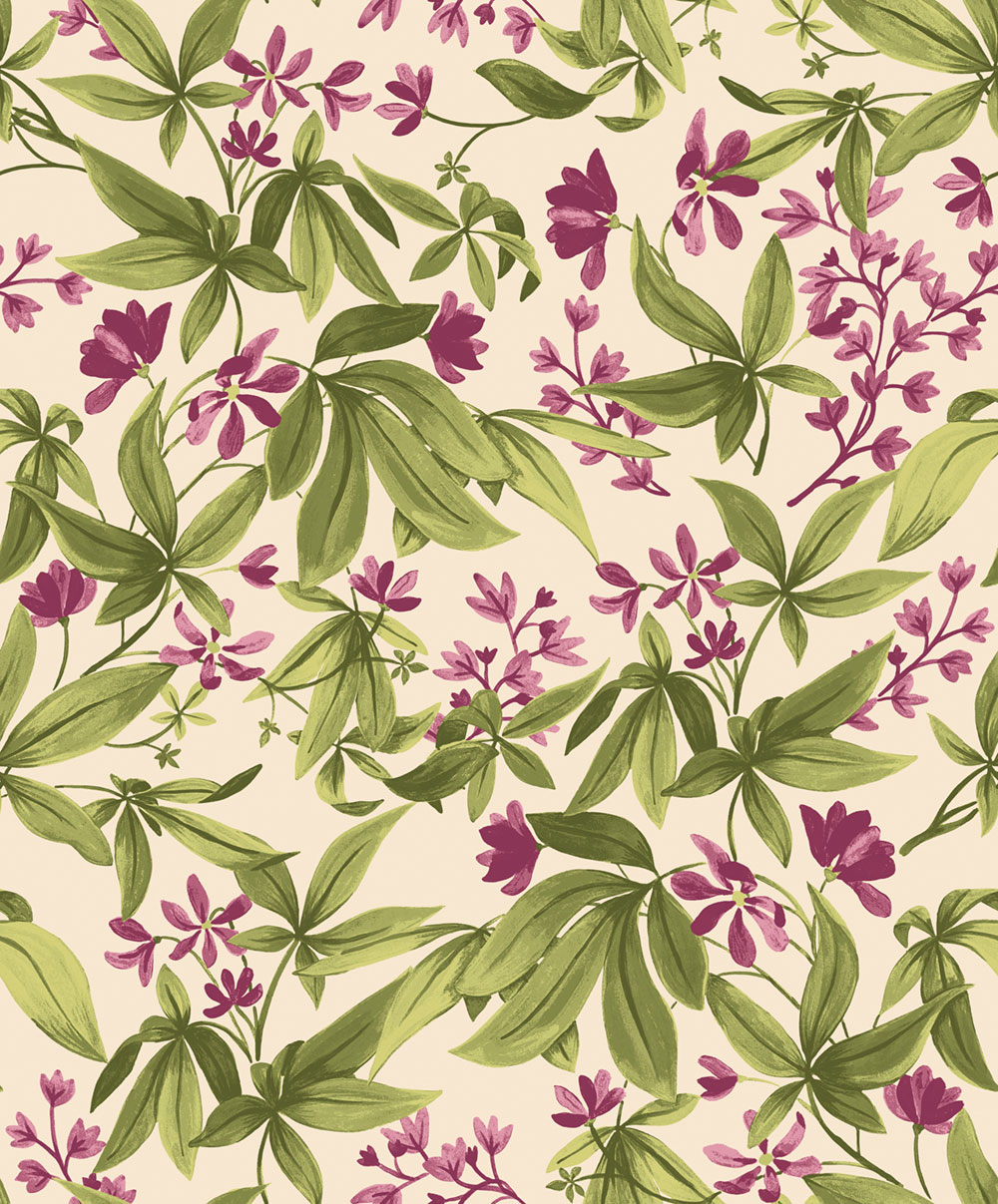 Wallpaper, green-pink, blooming branches, A80402, Inia, Grandeco