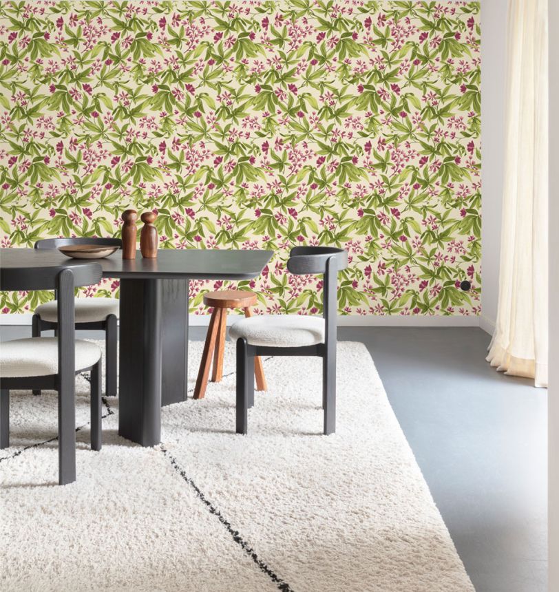 Wallpaper, green-pink, blooming branches, A80402, Inia, Grandeco