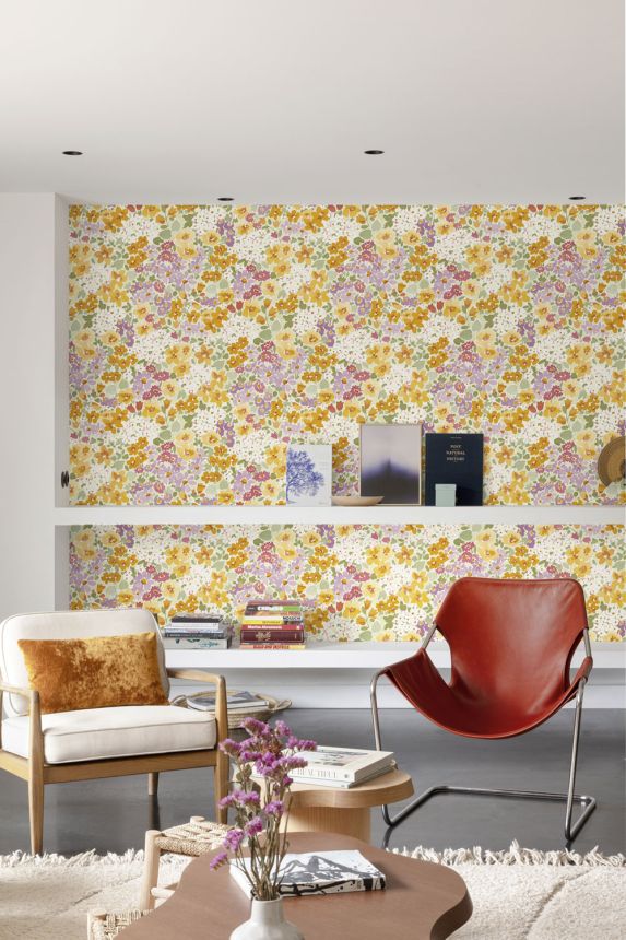 Wallpaper, orange, flowers, A80501, Inia, Grandeco