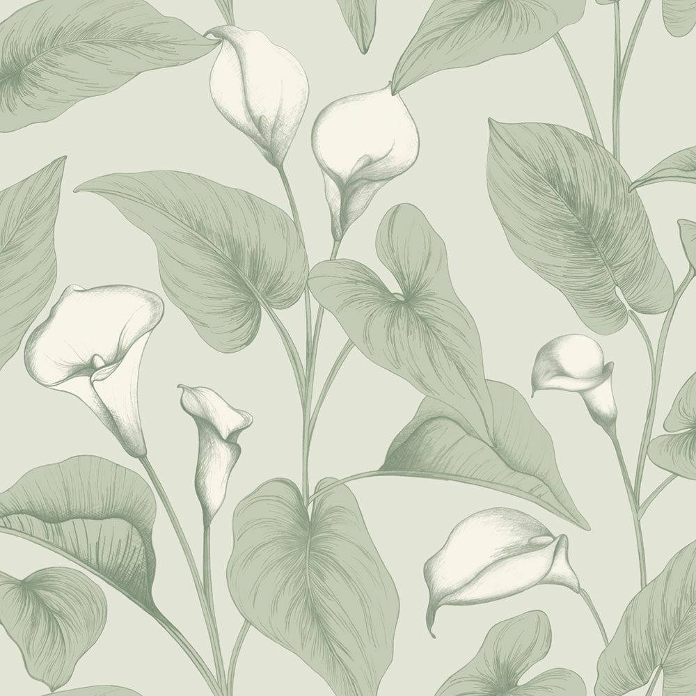 Wallpaper, green, flowers, leaves, A83601, Inia, Grandeco