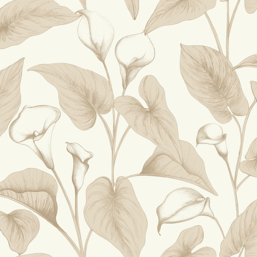 Wallpaper, beige, flowers, leaves, A83602, Inia, Grandeco