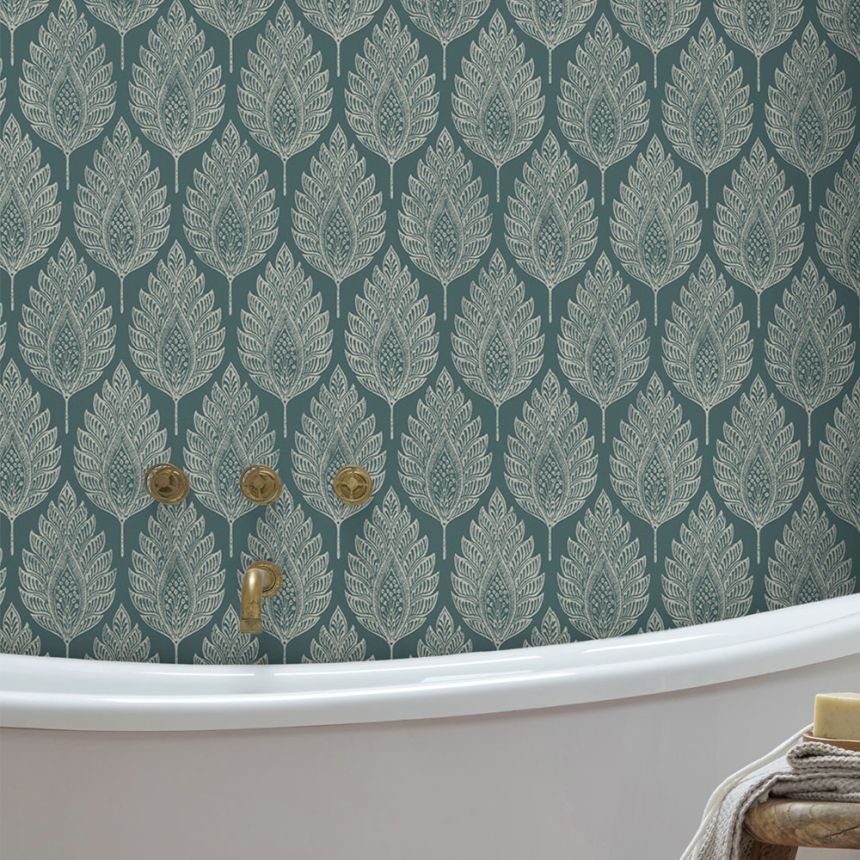 Wallpaper, turquoise, leaves, 142309, Jaipur, Graham Brown Premium