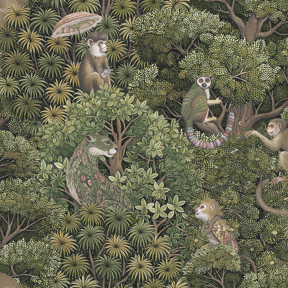 Wallpaper, green, leaves, monkeys, 142310, Jaipur, Graham Brown Premium