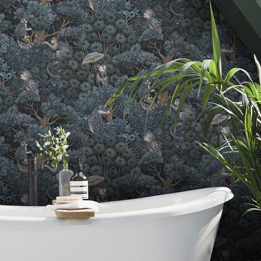 Wallpaper, blue, leaves, monkeys, 142313, Jaipur, Graham Brown Premium