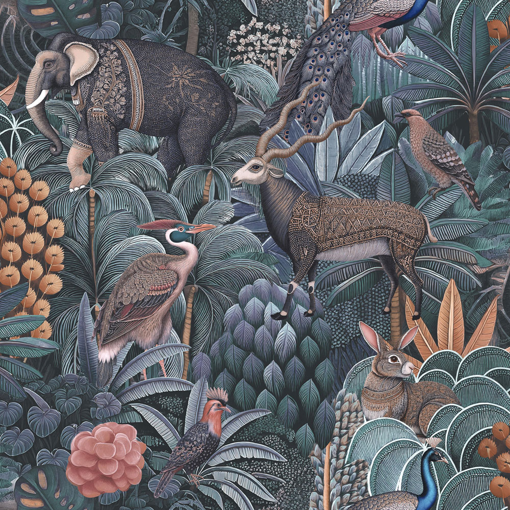 Wallpaper, blue, jungle, animals, 142315, Jaipur, Graham Brown Premium