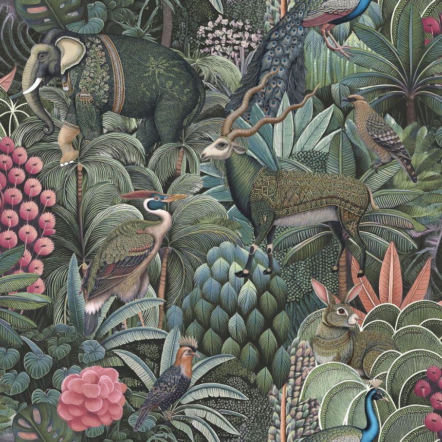 Wallpaper, green-blue, jungle, animals, 142317, Jaipur, Graham Brown Premium