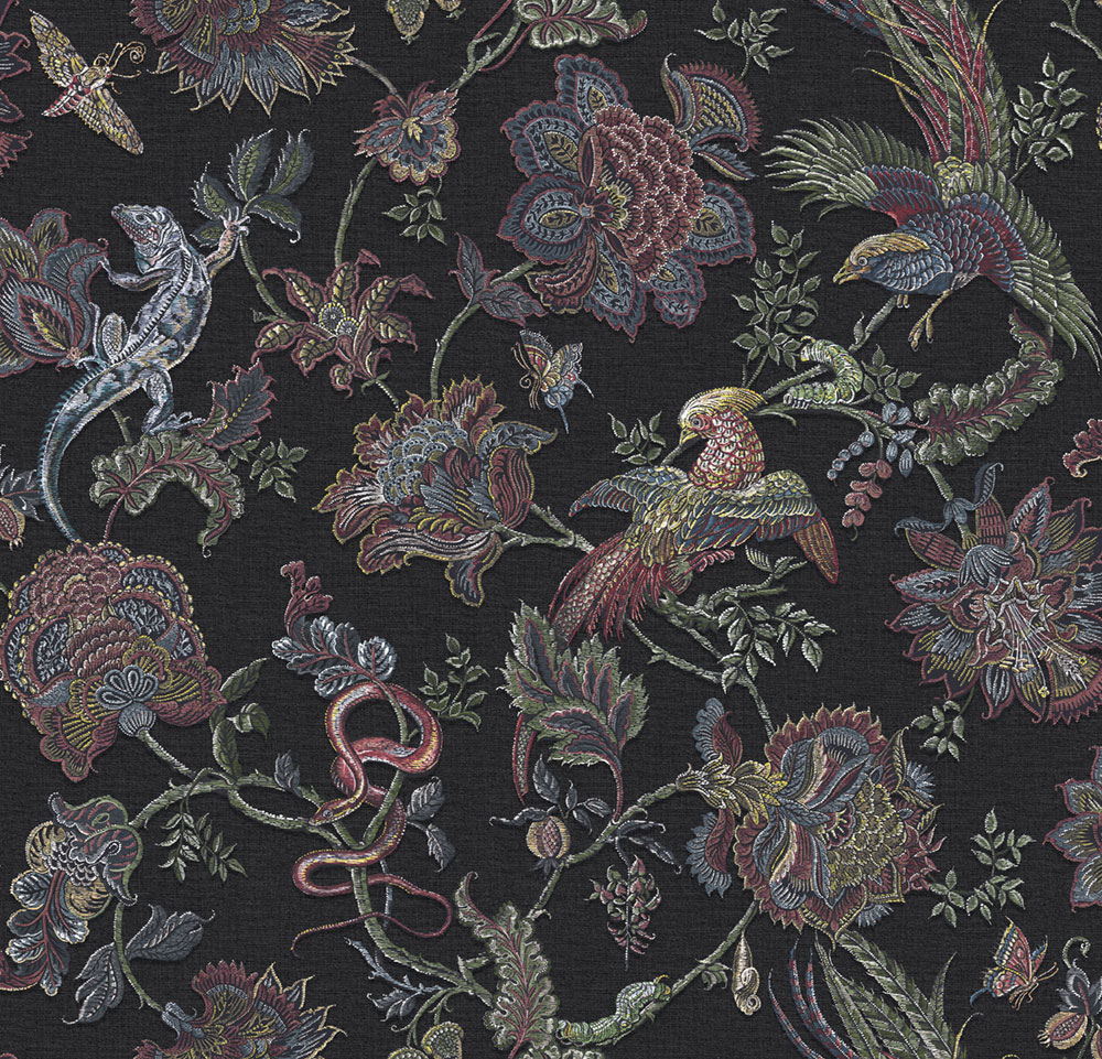 Wallpaper, black, flowers, animals, 143235, Jaipur, Graham Brown Premium