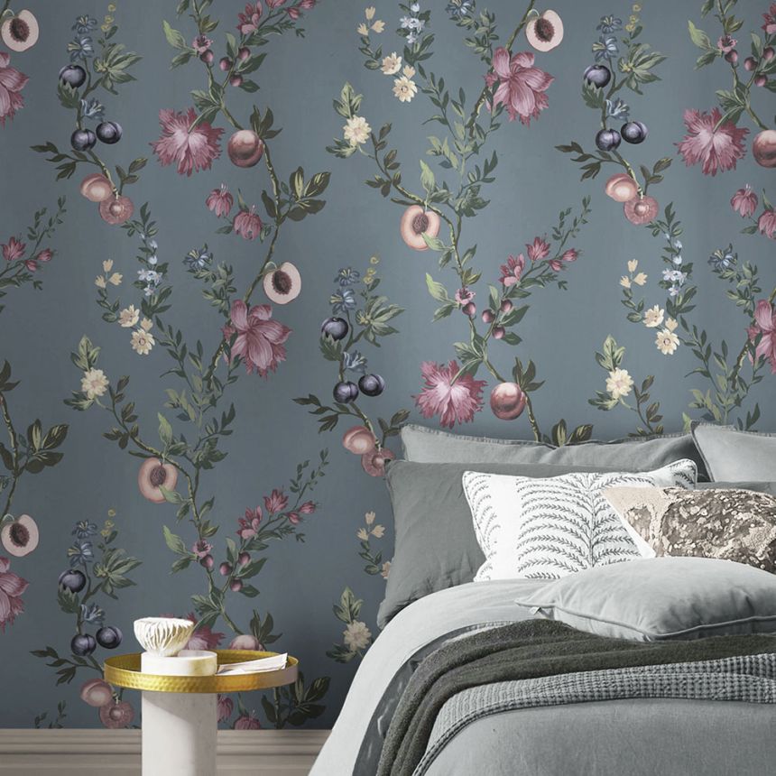 Wallpaper, blue, branches, flowers, 142340, Allurium, Graham Brown Premium
