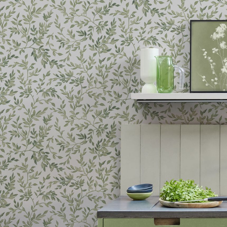 Wallpaper, green, branches, leaves, 142345, Allurium, Graham Brown Premium
