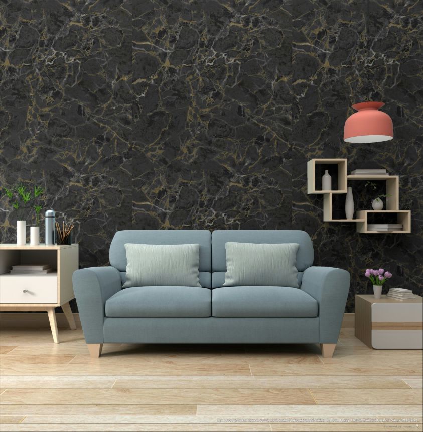 Wallpaper, black, gold, imitation luxury stucco plaster, Z81002, Philipp Plein 2, Zambaiti Parati