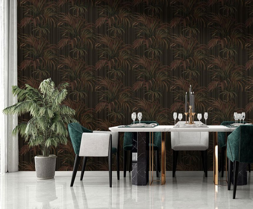 Wallpaper, black, brown, stripes, leaves, Z81014, Philipp Plein 2, Zambaiti Parati