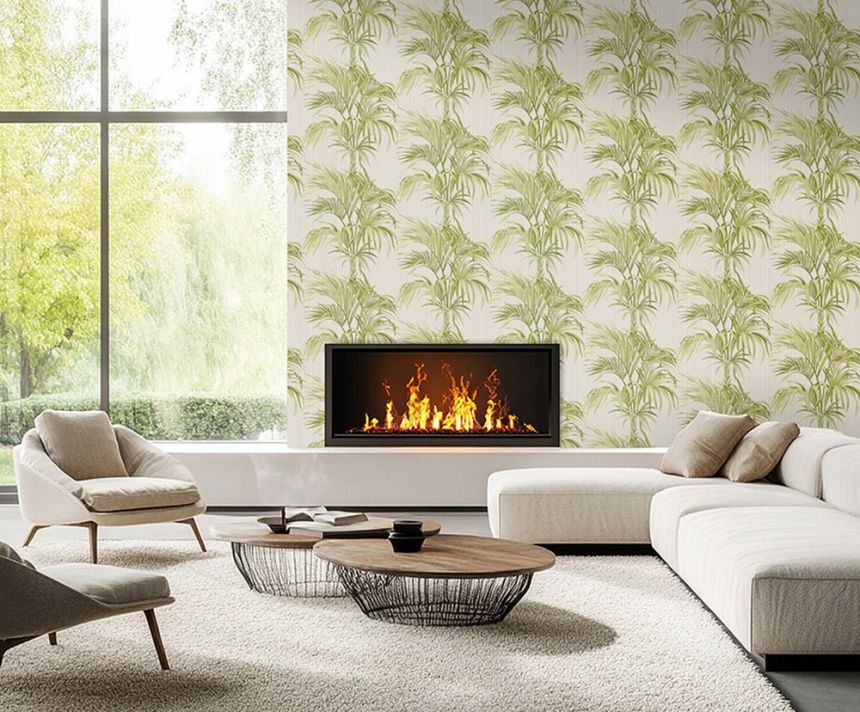 Wallpaper, white, green, stripes, leaves, Z81019, Philipp Plein 2, Zambaiti Parati