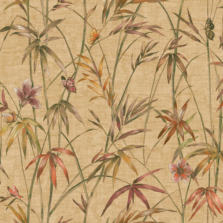 Wallpaper, beige, green, textile texture, plants, Z81044, Philipp Plein 2, Zambaiti Parati