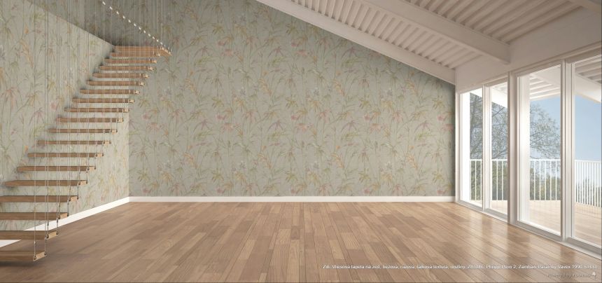 Wallpaper, beige, pink, textile texture, plants, Z81046, Philipp Plein 2, Zambaiti Parati