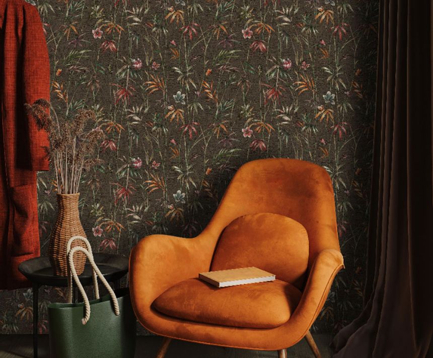 Wallpaper, brown, green, textile texture, plants, Z81048, Philipp Plein 2, Zambaiti Parati