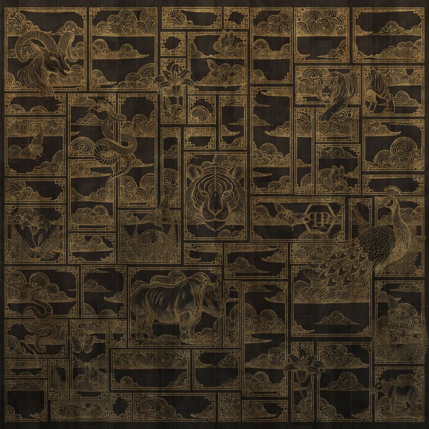 Wall mural, black, gold, tiger, images, Z81064, 3x3 m, Philipp Plein 2, Zambaiti Parati