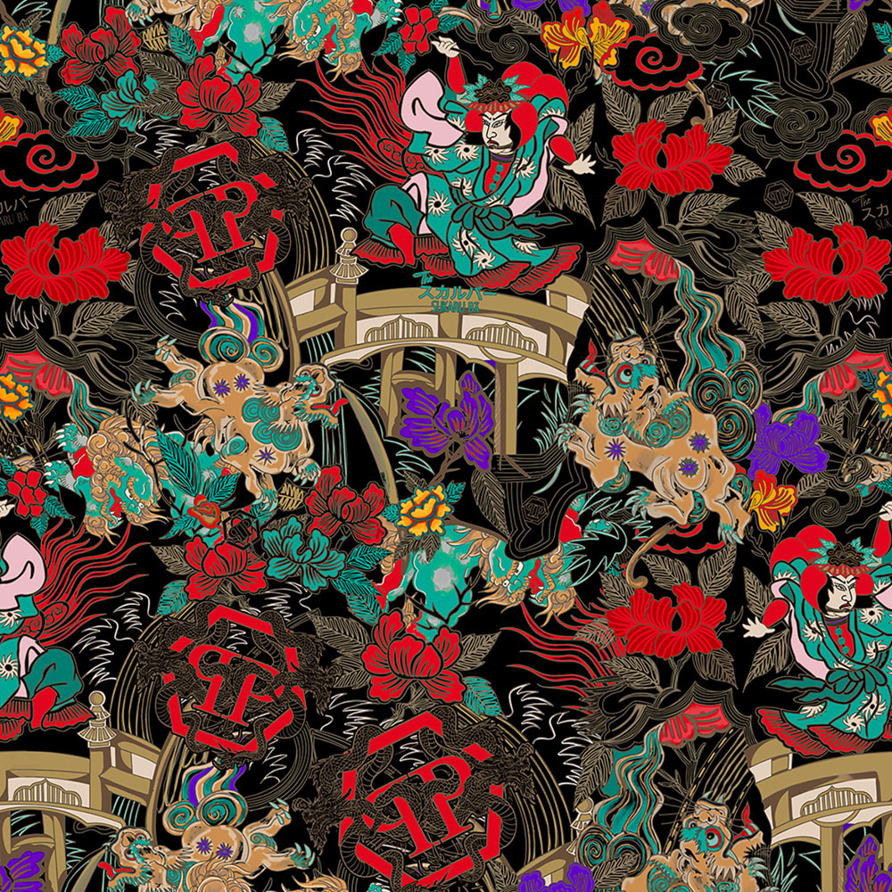 Wall mural, black, red, figures, flowers, Z81079, 2x3 m, Philipp Plein 2, Zambaiti Parati