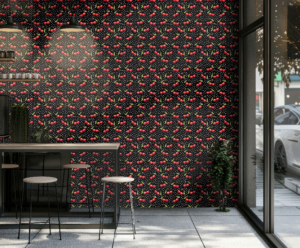 Wall mural, black, red, cherries, Z81082, Philipp Plein 2, Zambaiti Parati